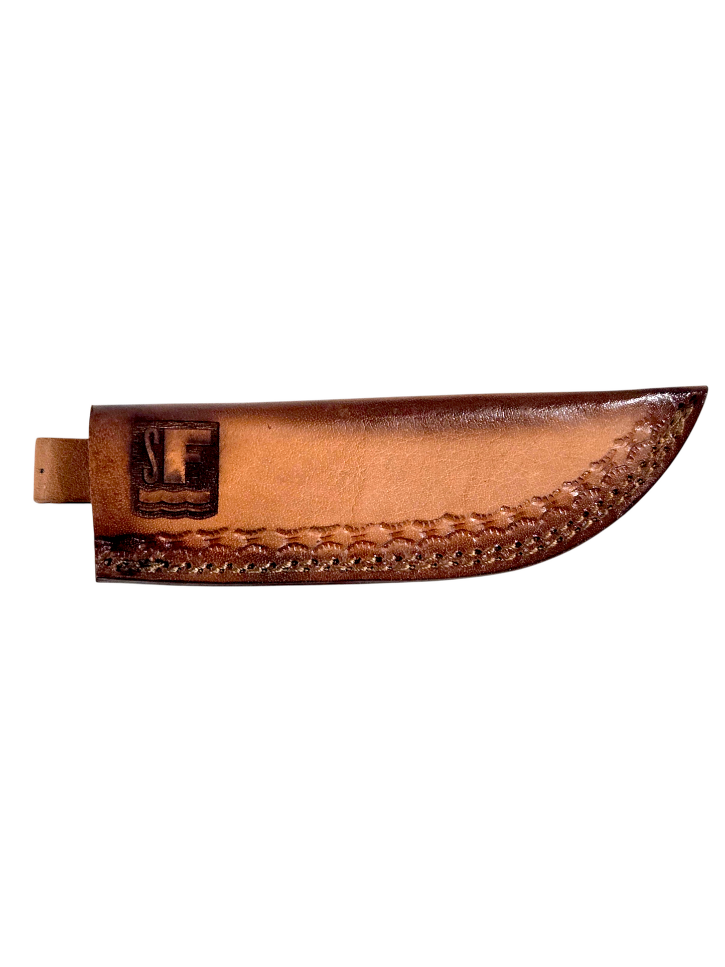 Something's Fishy Damascus gutting knife with leather sheath